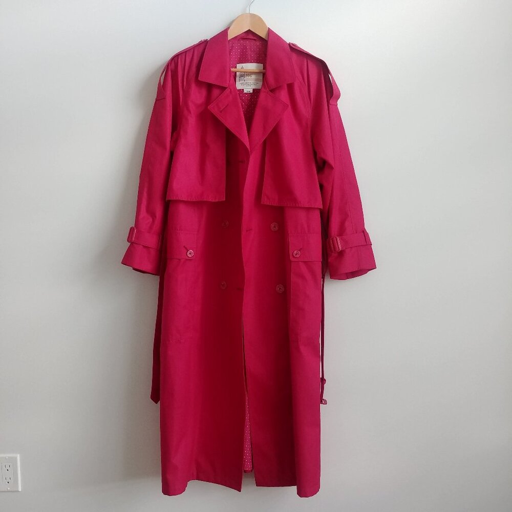 London Fog Glengarry Cloth long trench coat Medium deep dark pink jacket 14 M